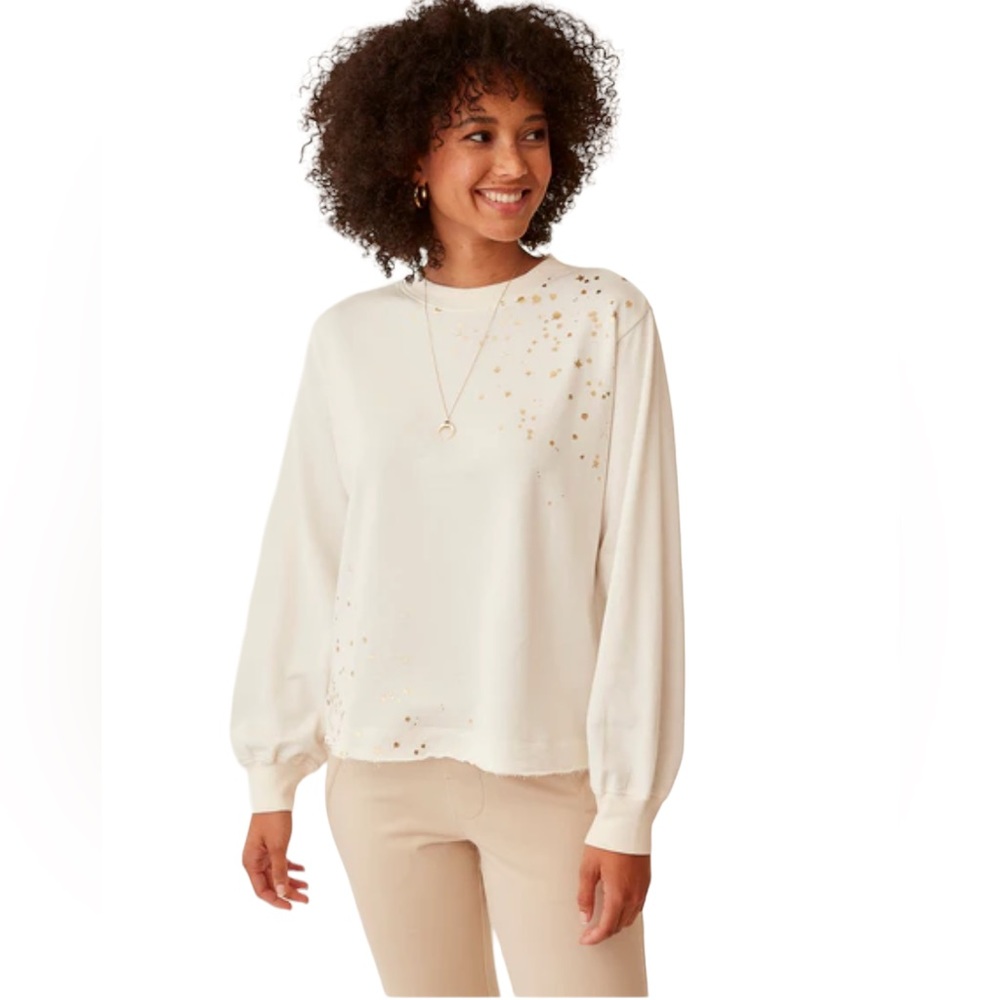 NWT Grey State Cream/ Gold Foil Speckled Lightweight Sweatshirt